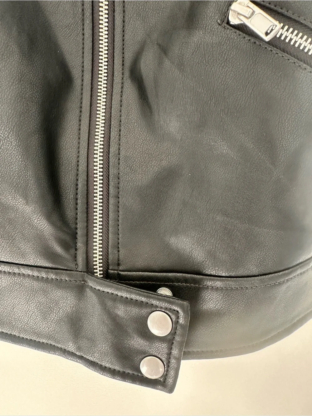 GAP Kids Black Faux Leather Moto Jacket with Snap Hem
